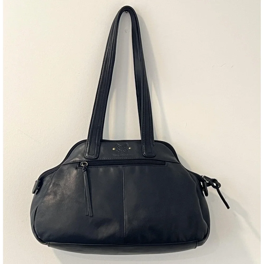 Stone Mountain Shoulder Bag Womens Medium Black Leather Studded Gold Hardware